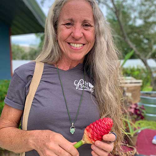 smiling woman in garden