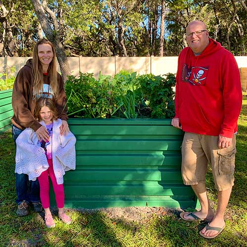 family looking at garden